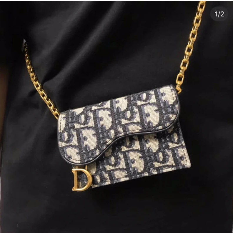 High quality replica bags The Saddle Dior Saddle Flap Card Holder Blue Oblique Jacquard