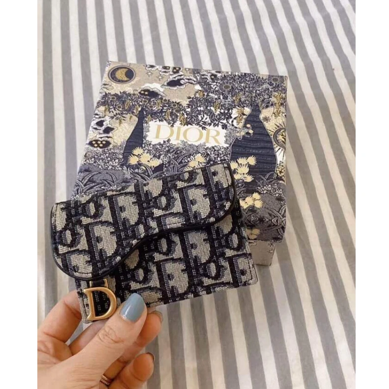 High quality replica bags The Saddle Dior Saddle Flap Card Holder Blue Oblique Jacquard