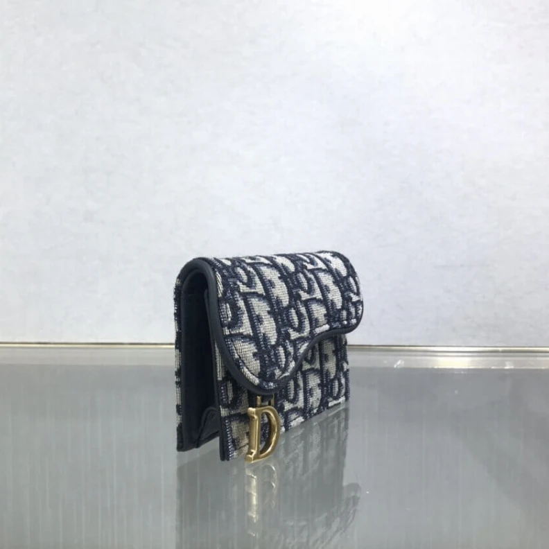 High quality replica bags The Saddle Dior Saddle Flap Card Holder Blue Oblique Jacquard