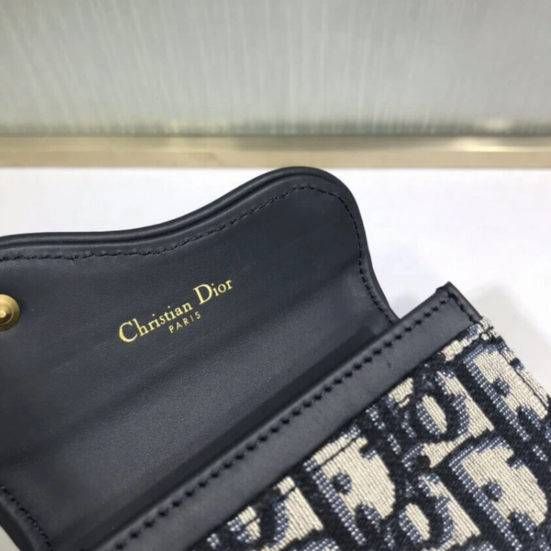 High quality replica bags The Saddle Dior Saddle Flap Card Holder Blue Oblique Jacquard
