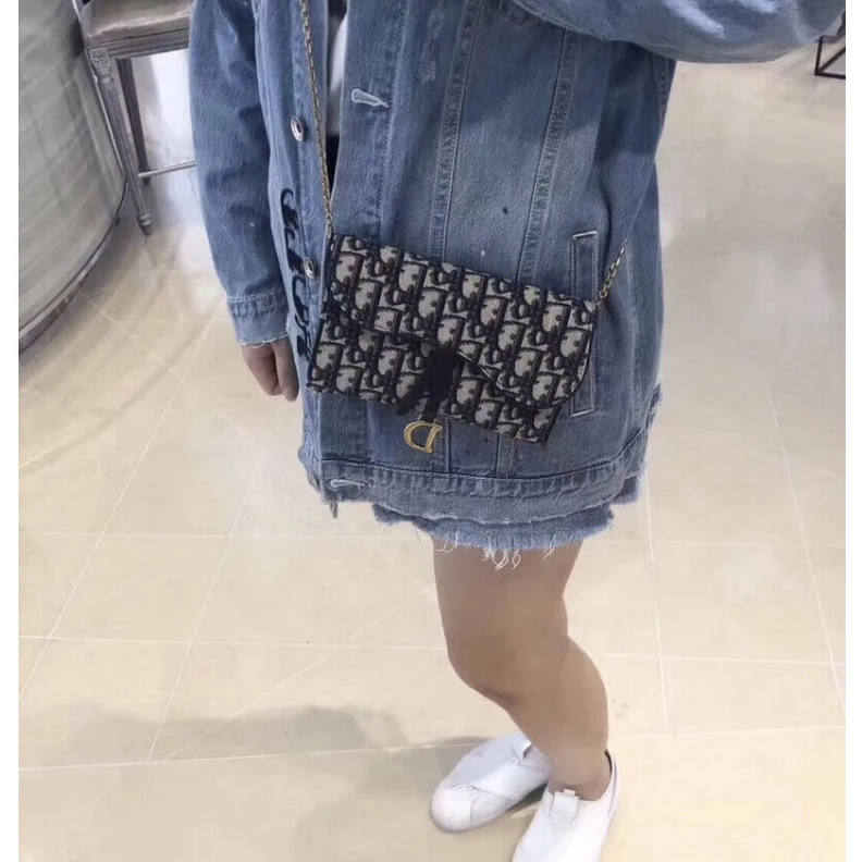 Top lv 3 patch p Dior Saddle Wallet Blue Oblique Jacquard