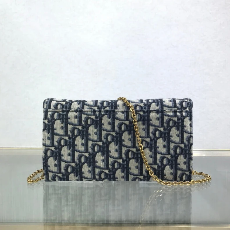 Top lv 3 patch p Dior Saddle Wallet Blue Oblique Jacquard