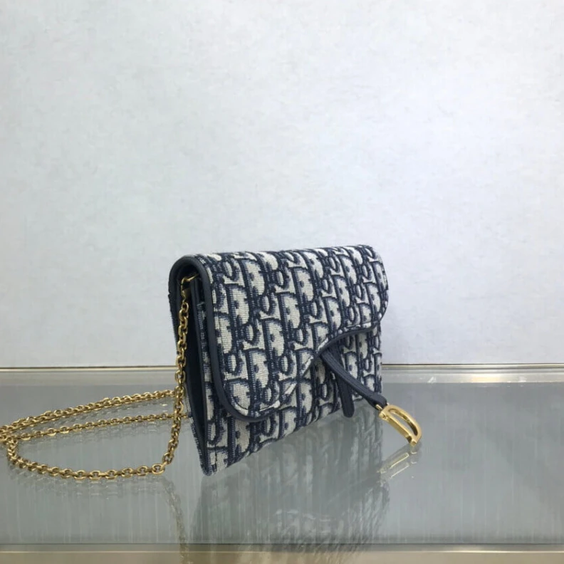 Top lv 3 patch p Dior Saddle Wallet Blue Oblique Jacquard