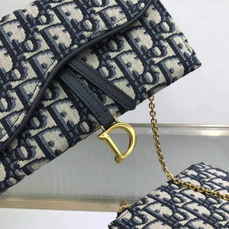 Top lv 3 patch p Dior Saddle Wallet Blue Oblique Jacquard
