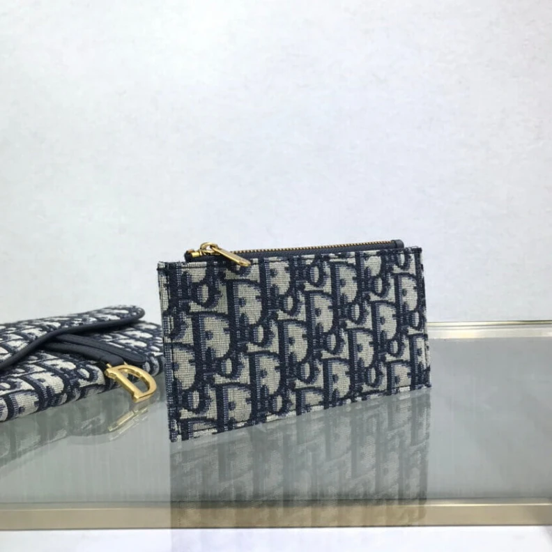 Top lv 3 patch p Dior Saddle Wallet Blue Oblique Jacquard