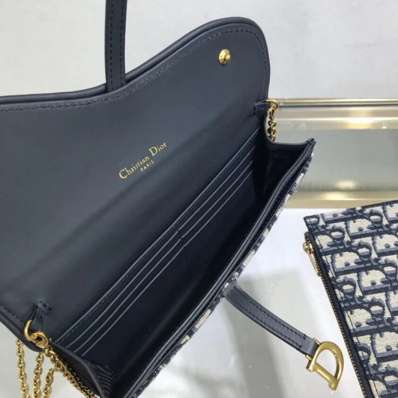 Top lv 3 patch p Dior Saddle Wallet Blue Oblique Jacquard