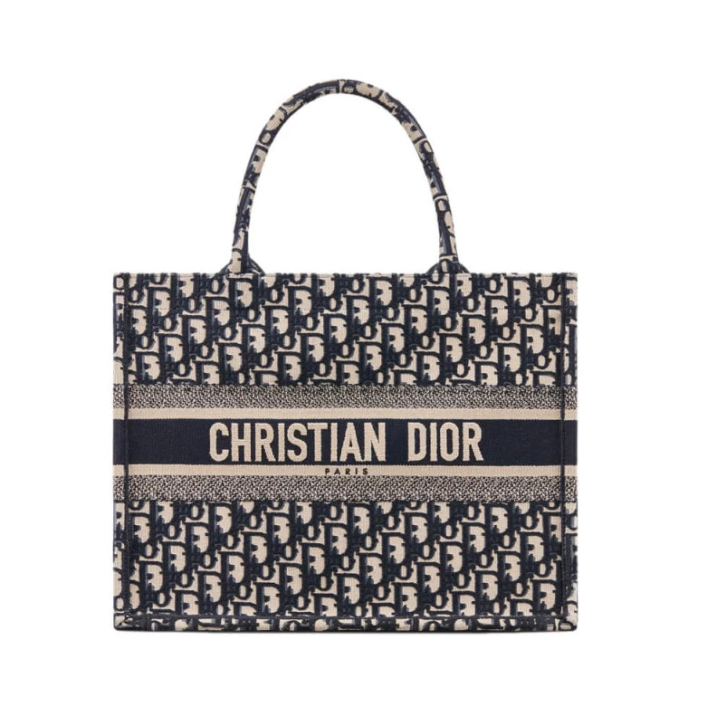 CHRISTIAN Dior Small Book Tote Blue Dior Oblique Embroidery