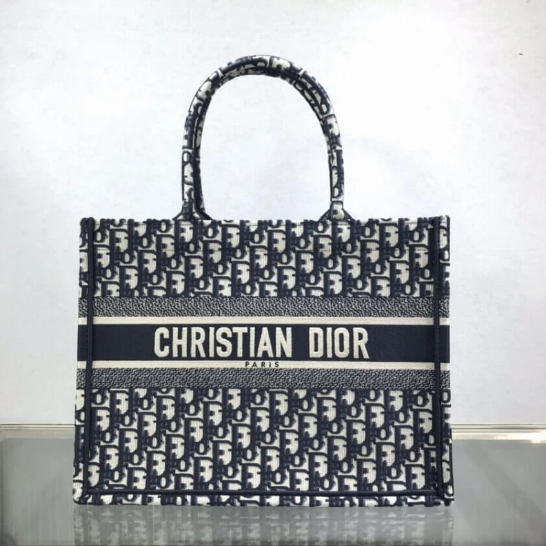 Top lv CHRISTIAN Dior Small Book Tote Blue Dior Oblique Embroidery