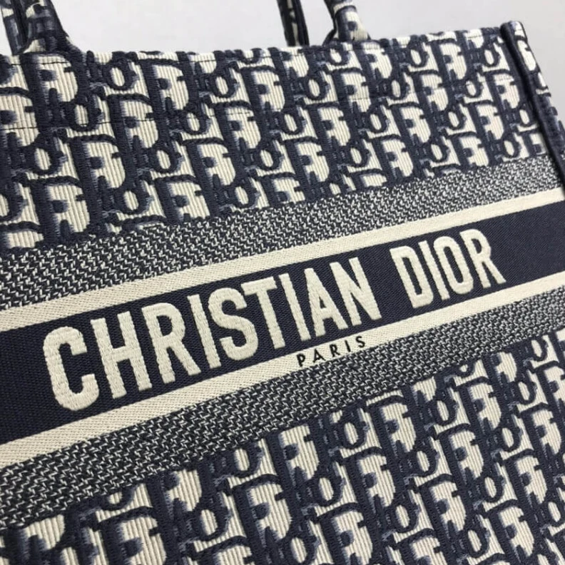 Top lv CHRISTIAN Dior Small Book Tote Blue Dior Oblique Embroidery