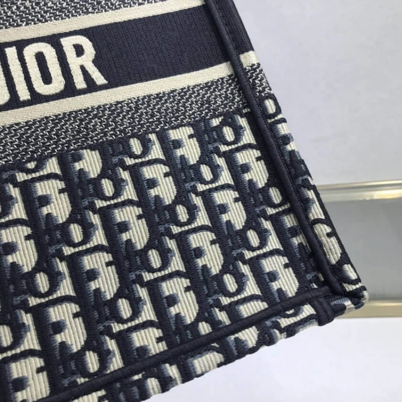 Top lv CHRISTIAN Dior Small Book Tote Blue Dior Oblique Embroidery