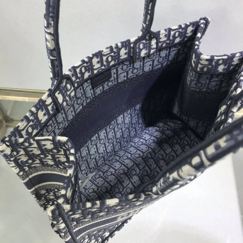 Top lv CHRISTIAN Dior Small Book Tote Blue Dior Oblique Embroidery