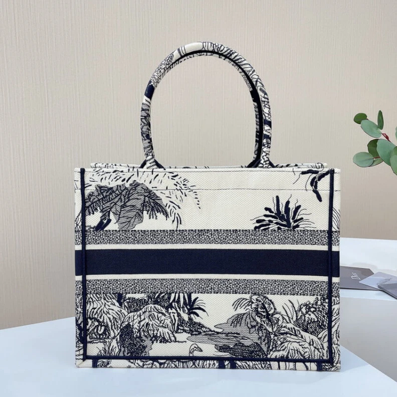 Lv belts replica The Dior B Dior Small Book Tote Blue Toile de Jouy Palms Embroidery