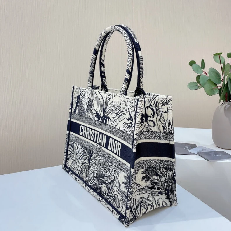 Lv belts replica The Dior B Dior Small Book Tote Blue Toile de Jouy Palms Embroidery