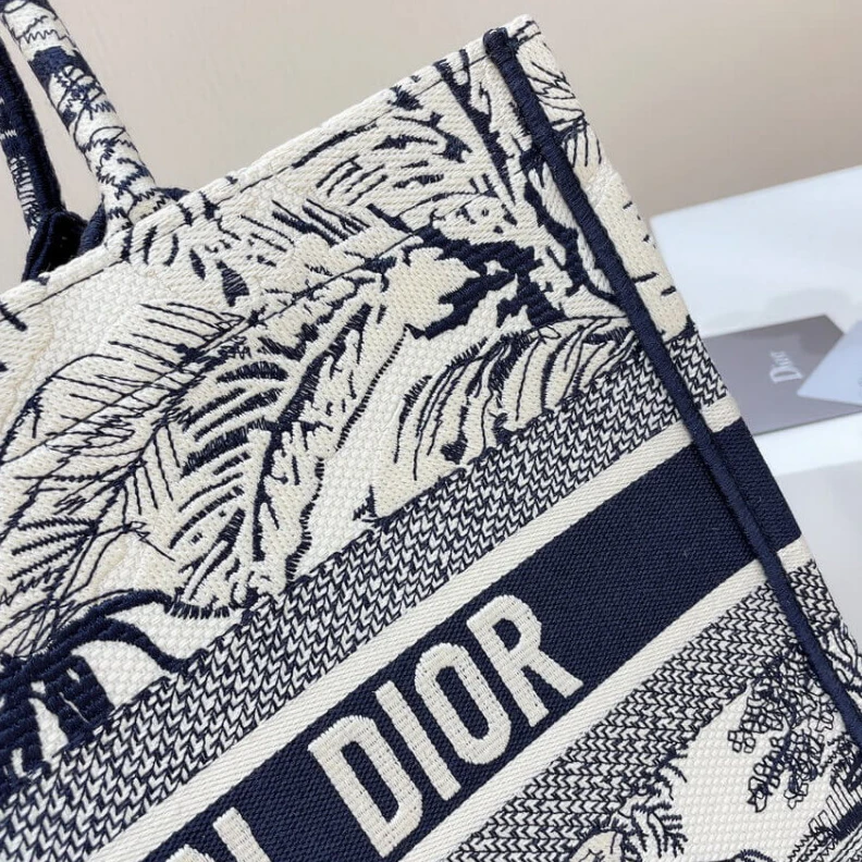 Lv belts replica The Dior B Dior Small Book Tote Blue Toile de Jouy Palms Embroidery