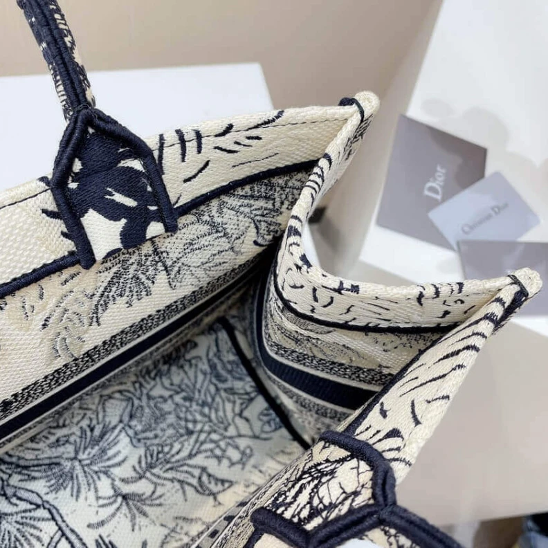 Lv belts replica The Dior B Dior Small Book Tote Blue Toile de Jouy Palms Embroidery
