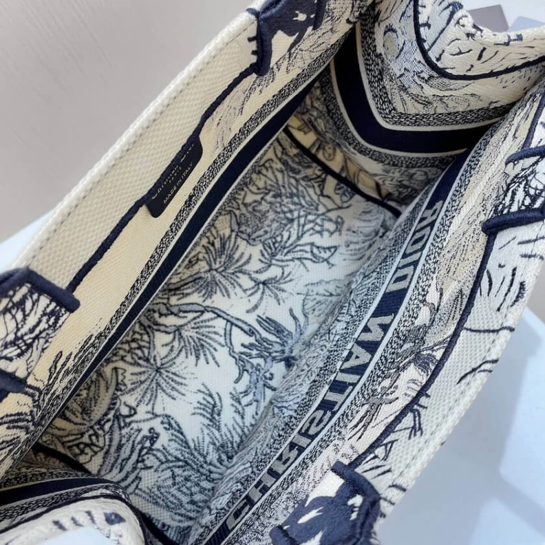 Lv belts replica The Dior B Dior Small Book Tote Blue Toile de Jouy Palms Embroidery