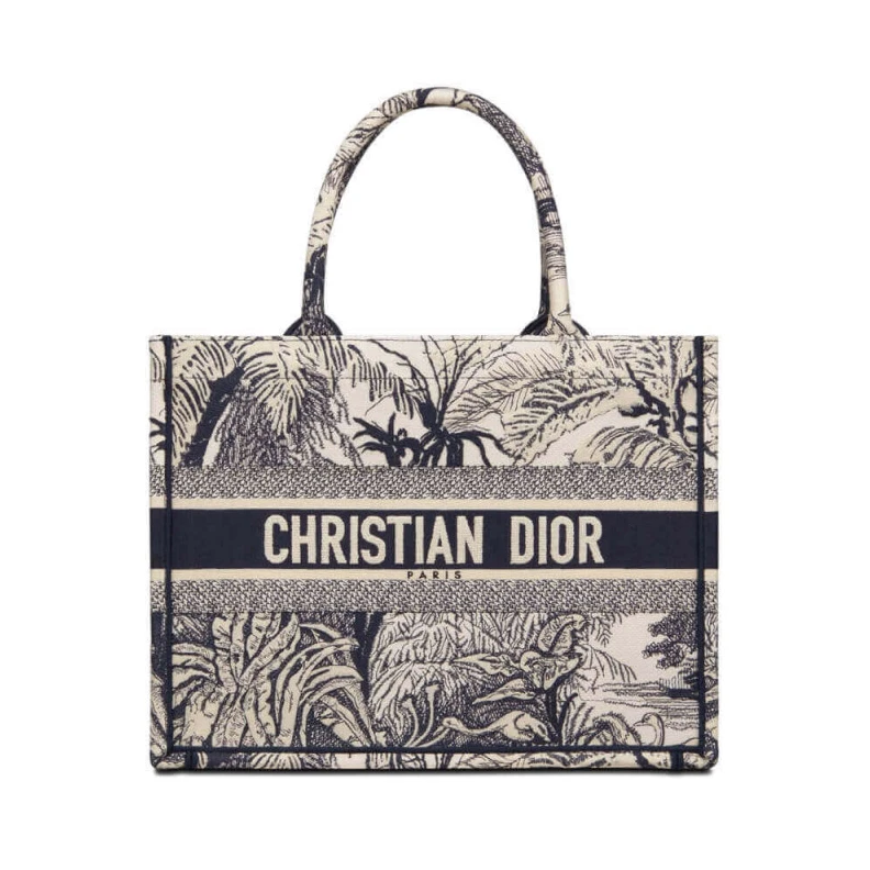 The Dior B Dior Small Book Tote Blue Toile de Jouy Palms Embroidery