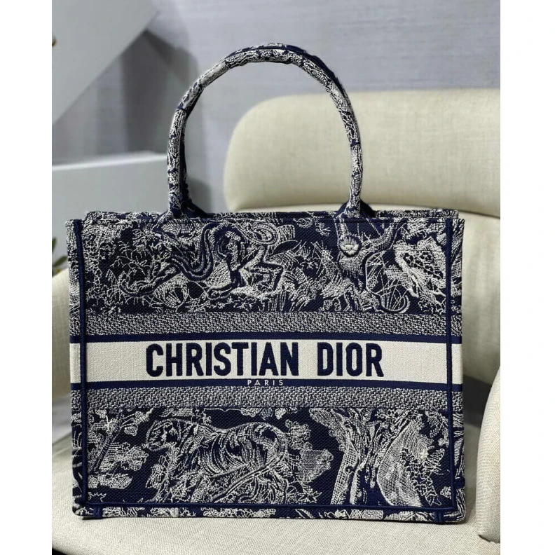 Top lv 'CHRISTIA Dior Small Book Tote Blue Toile de Jouy Reverse Embroidery