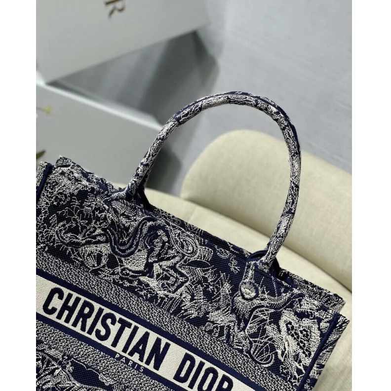 Top lv 'CHRISTIA Dior Small Book Tote Blue Toile de Jouy Reverse Embroidery