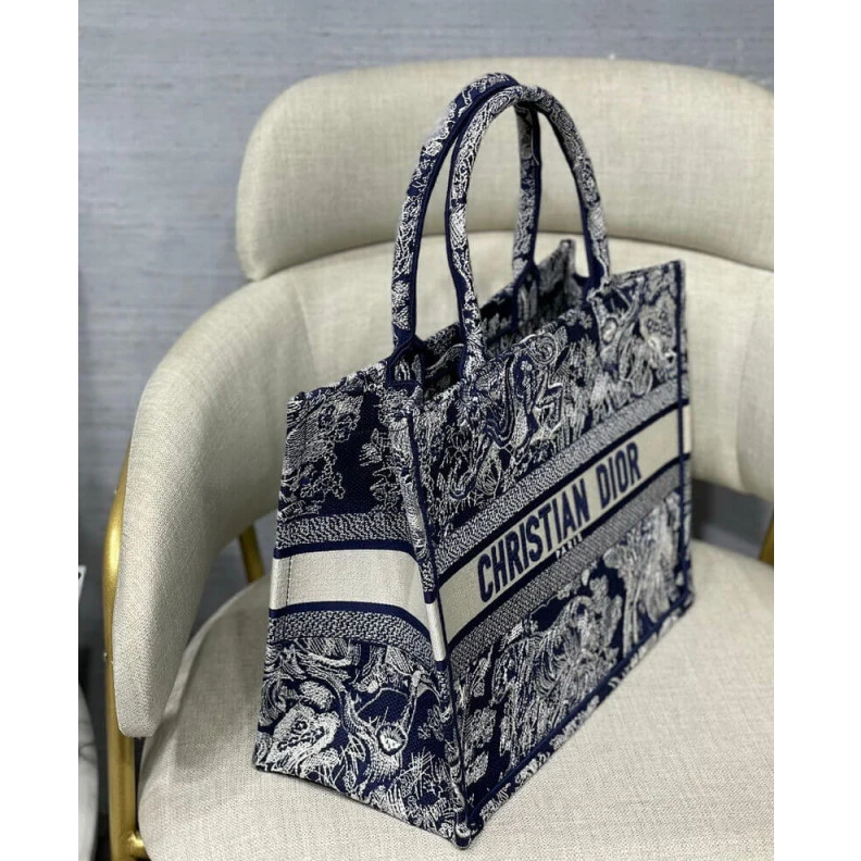 Top lv 'CHRISTIA Dior Small Book Tote Blue Toile de Jouy Reverse Embroidery