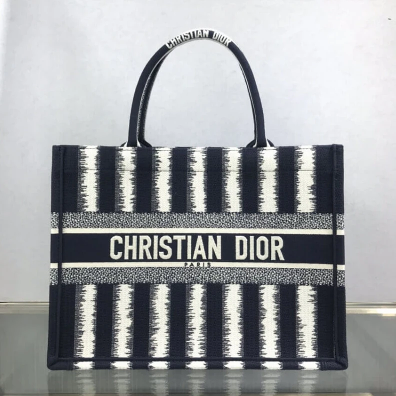 'Christia Dior Small Book Tote D-Stripes Embroidery