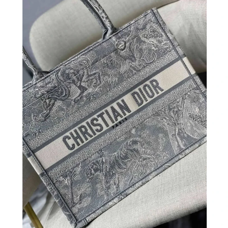 Shop shoulder bags 'CHRISTIAN Dior Small Book Tote Gray Toile de Jouy Reverse Embroidery Grey