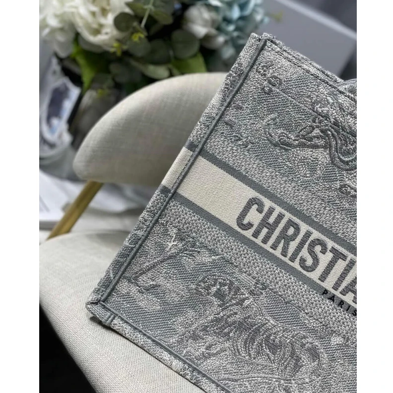 Shop shoulder bags 'CHRISTIAN Dior Small Book Tote Gray Toile de Jouy Reverse Embroidery Grey