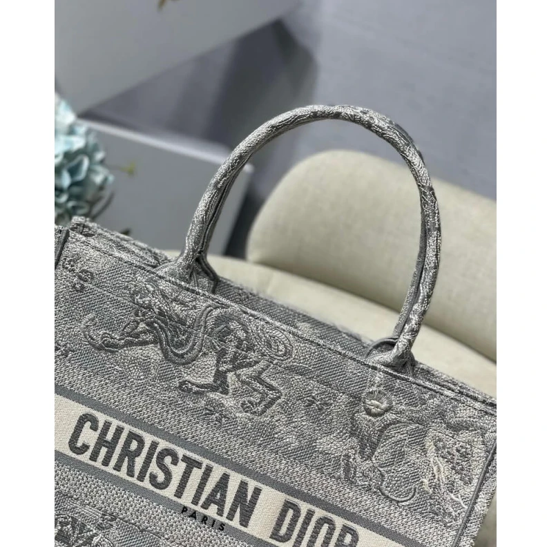 Shop shoulder bags 'CHRISTIAN Dior Small Book Tote Gray Toile de Jouy Reverse Embroidery Grey