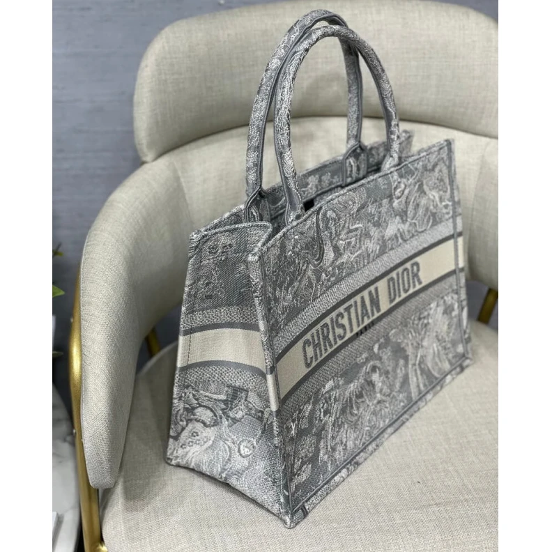 Shop shoulder bags 'CHRISTIAN Dior Small Book Tote Gray Toile de Jouy Reverse Embroidery Grey
