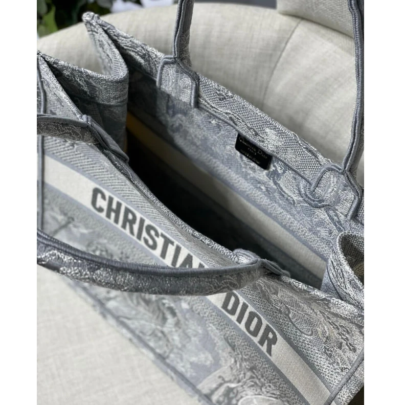 Shop shoulder bags 'CHRISTIAN Dior Small Book Tote Gray Toile de Jouy Reverse Embroidery Grey