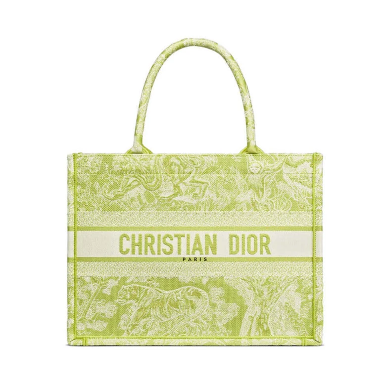 Introduced Dior Small Book Tote Lime Toile de Jouy Reverse Embroidery