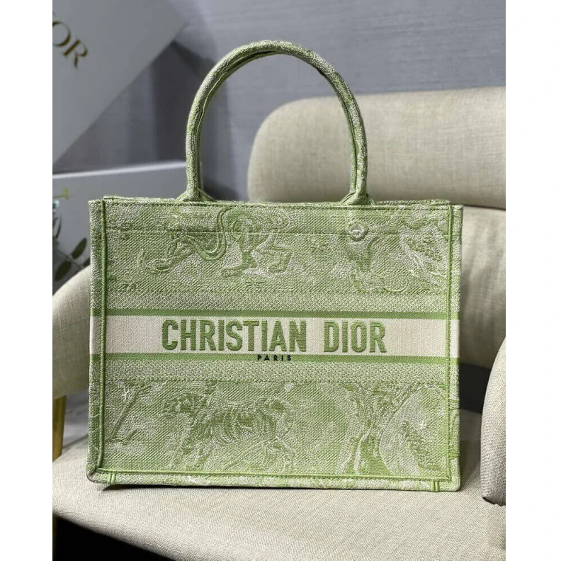 Replica ysl bags Introduced Dior Small Book Tote Lime Toile de Jouy Reverse Embroidery