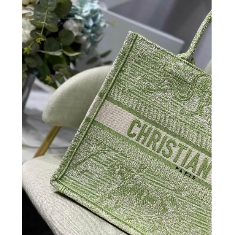 Replica ysl bags Introduced Dior Small Book Tote Lime Toile de Jouy Reverse Embroidery