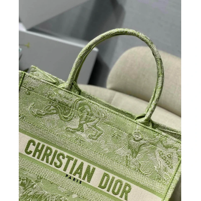 Replica ysl bags Introduced Dior Small Book Tote Lime Toile de Jouy Reverse Embroidery