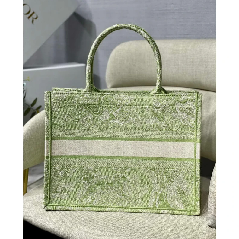 Replica ysl bags Introduced Dior Small Book Tote Lime Toile de Jouy Reverse Embroidery