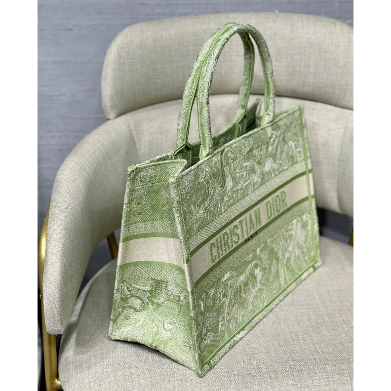 Replica ysl bags Introduced Dior Small Book Tote Lime Toile de Jouy Reverse Embroidery