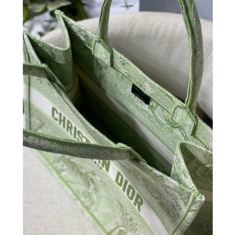 Replica ysl bags Introduced Dior Small Book Tote Lime Toile de Jouy Reverse Embroidery