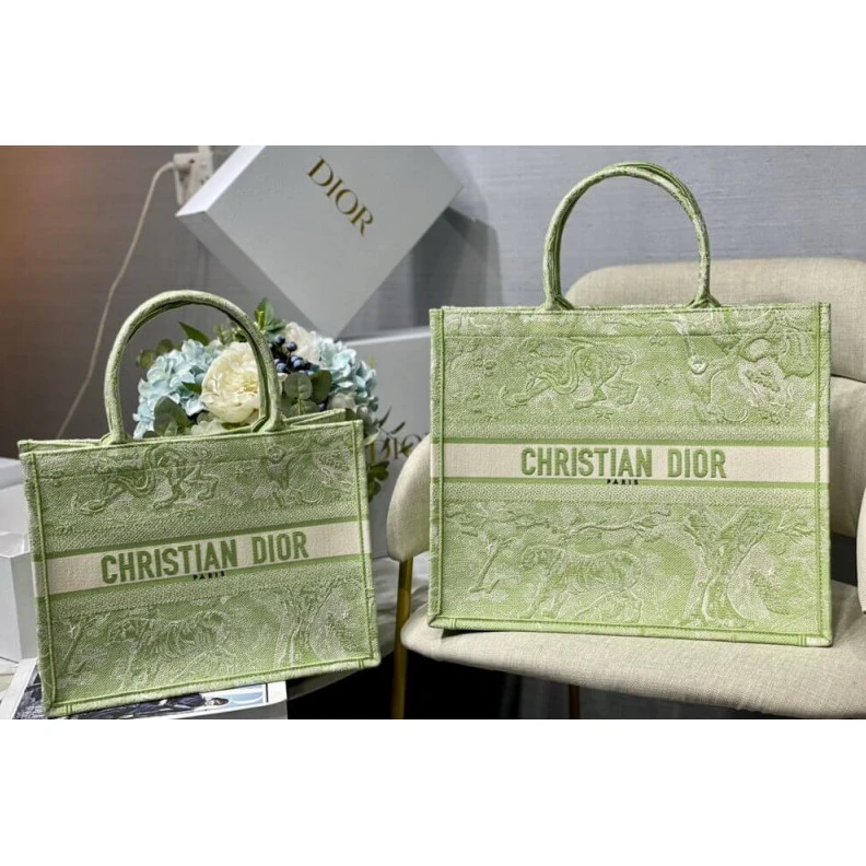 Replica ysl bags Introduced Dior Small Book Tote Lime Toile de Jouy Reverse Embroidery
