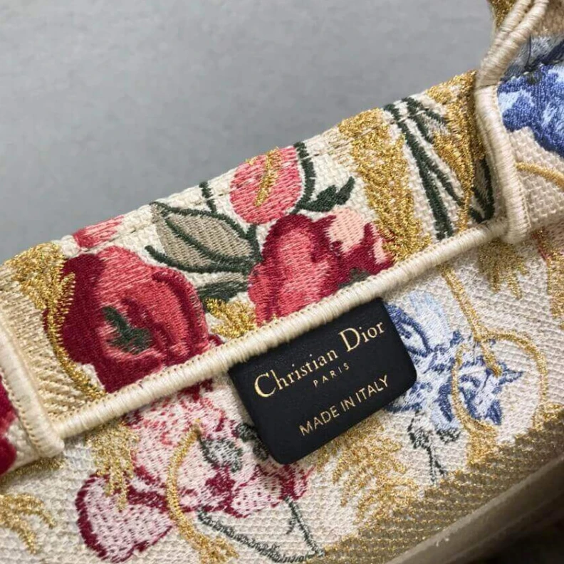 Replica ysl bags The Dior B Dior Small Book Tote in Beige Multicolor Hibiscus Metallic Thread Embroidery