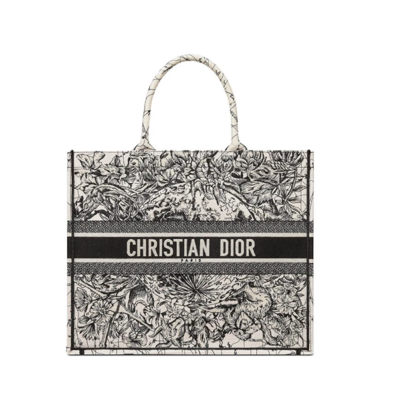 'Christia Dior Small Book Tote in Latte Multicolor Zodiac Embroidery