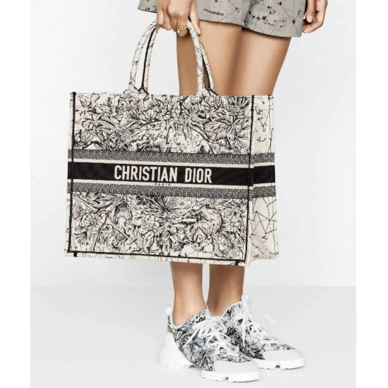 Top lv 'Christia Dior Small Book Tote in Latte Multicolor Zodiac Embroidery