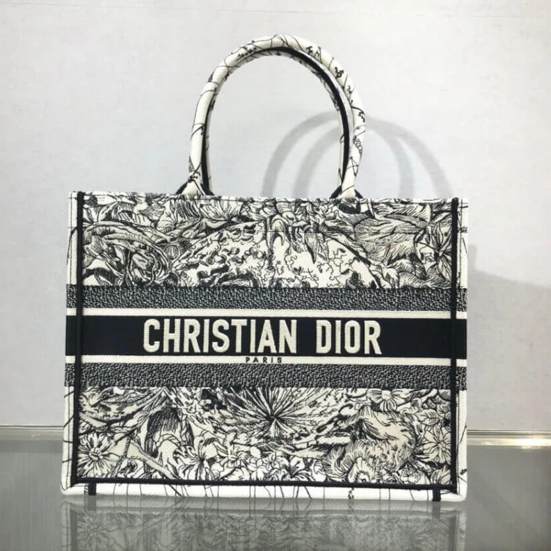Top lv 'Christia Dior Small Book Tote in Latte Multicolor Zodiac Embroidery