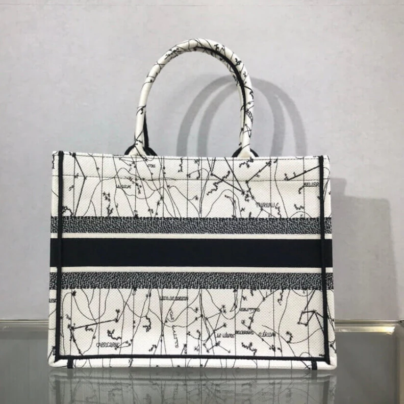 Top lv 'Christia Dior Small Book Tote in Latte Multicolor Zodiac Embroidery