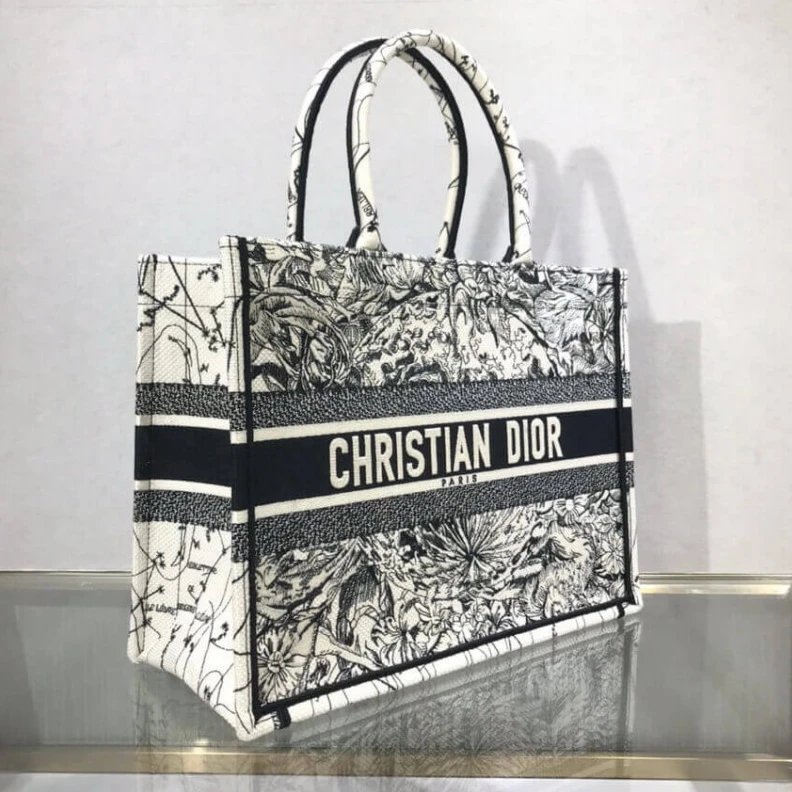Top lv 'Christia Dior Small Book Tote in Latte Multicolor Zodiac Embroidery