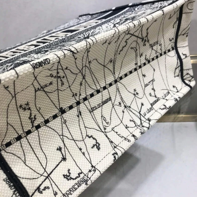 Top lv 'Christia Dior Small Book Tote in Latte Multicolor Zodiac Embroidery