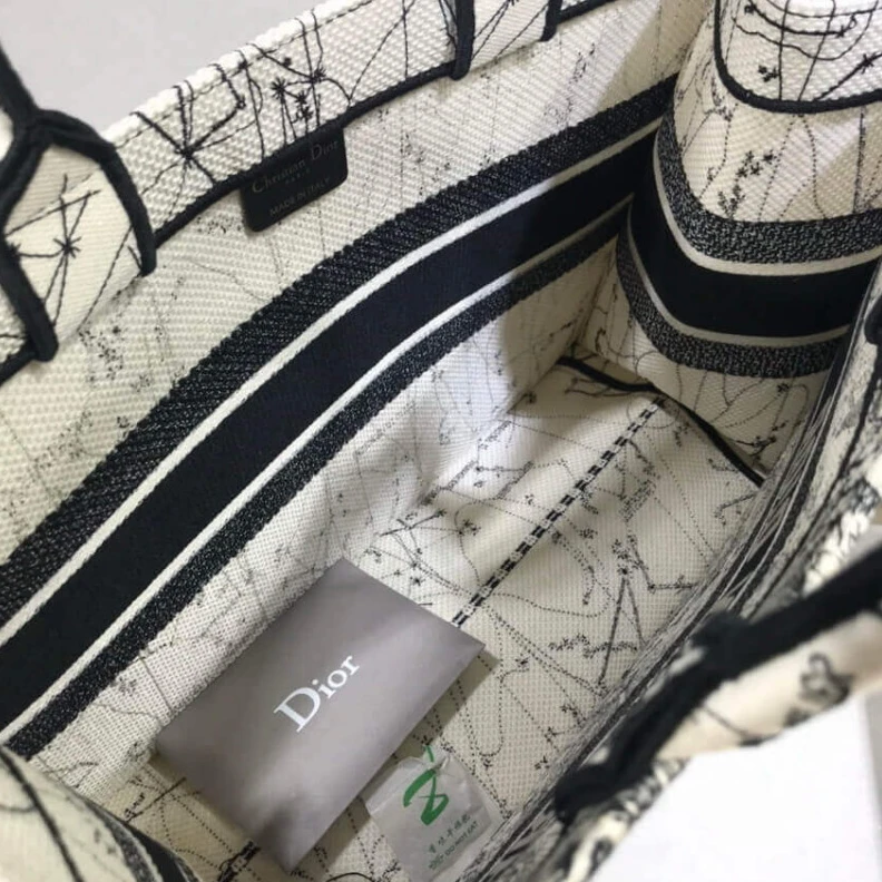 Top lv 'Christia Dior Small Book Tote in Latte Multicolor Zodiac Embroidery
