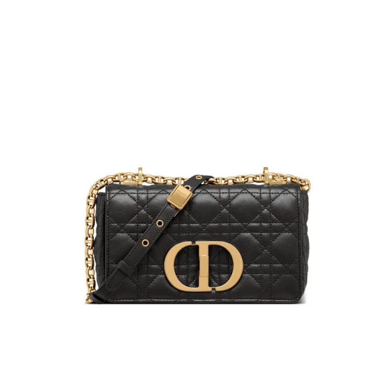 Embossed Dior Small Caro Bag Black Supple Cannage Calfskin