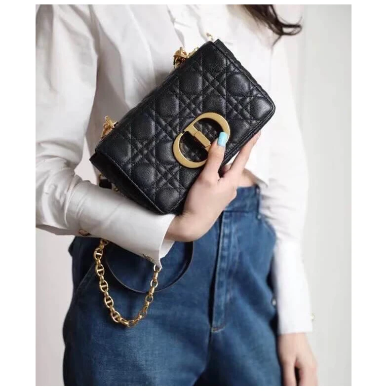 Replica bags Embossed Dior Small Caro Bag Black Supple Cannage Calfskin