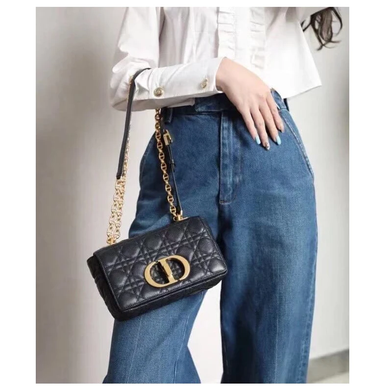 Replica bags Embossed Dior Small Caro Bag Black Supple Cannage Calfskin