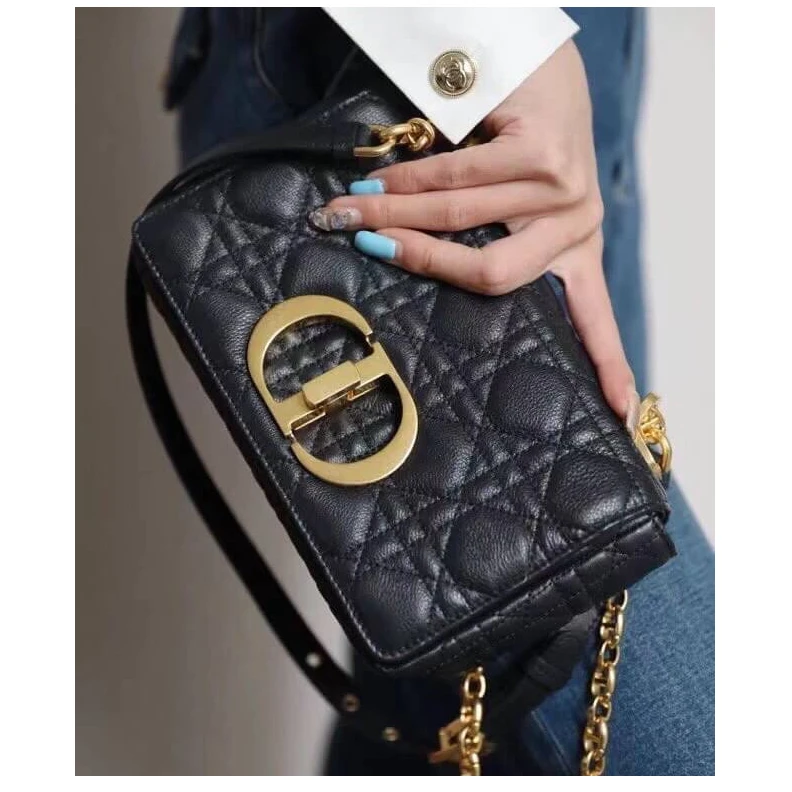 Replica bags Embossed Dior Small Caro Bag Black Supple Cannage Calfskin